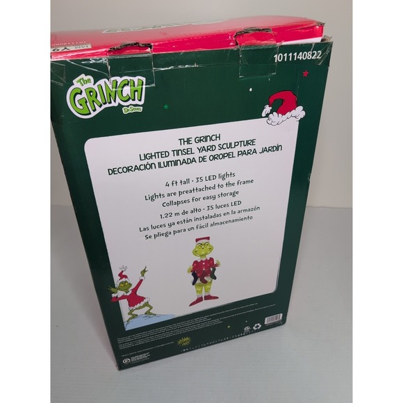 49" CHRISTMAS LIGHTED TINSEL GRINCH W/ STOCKINGS 3D YARD SCULPTURE DECOR - Picture 5 of 10
